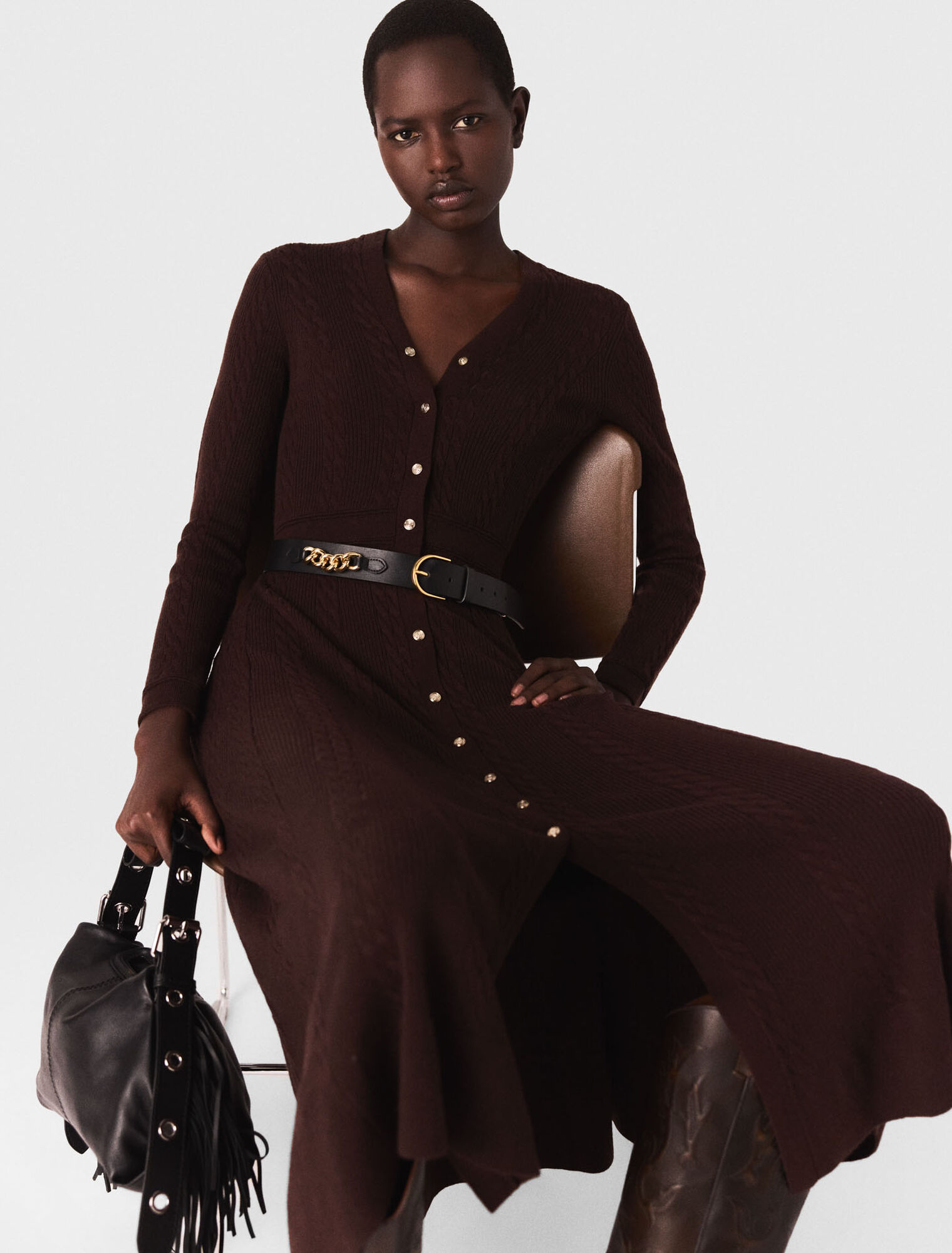 Knit maxi dress with buttons
