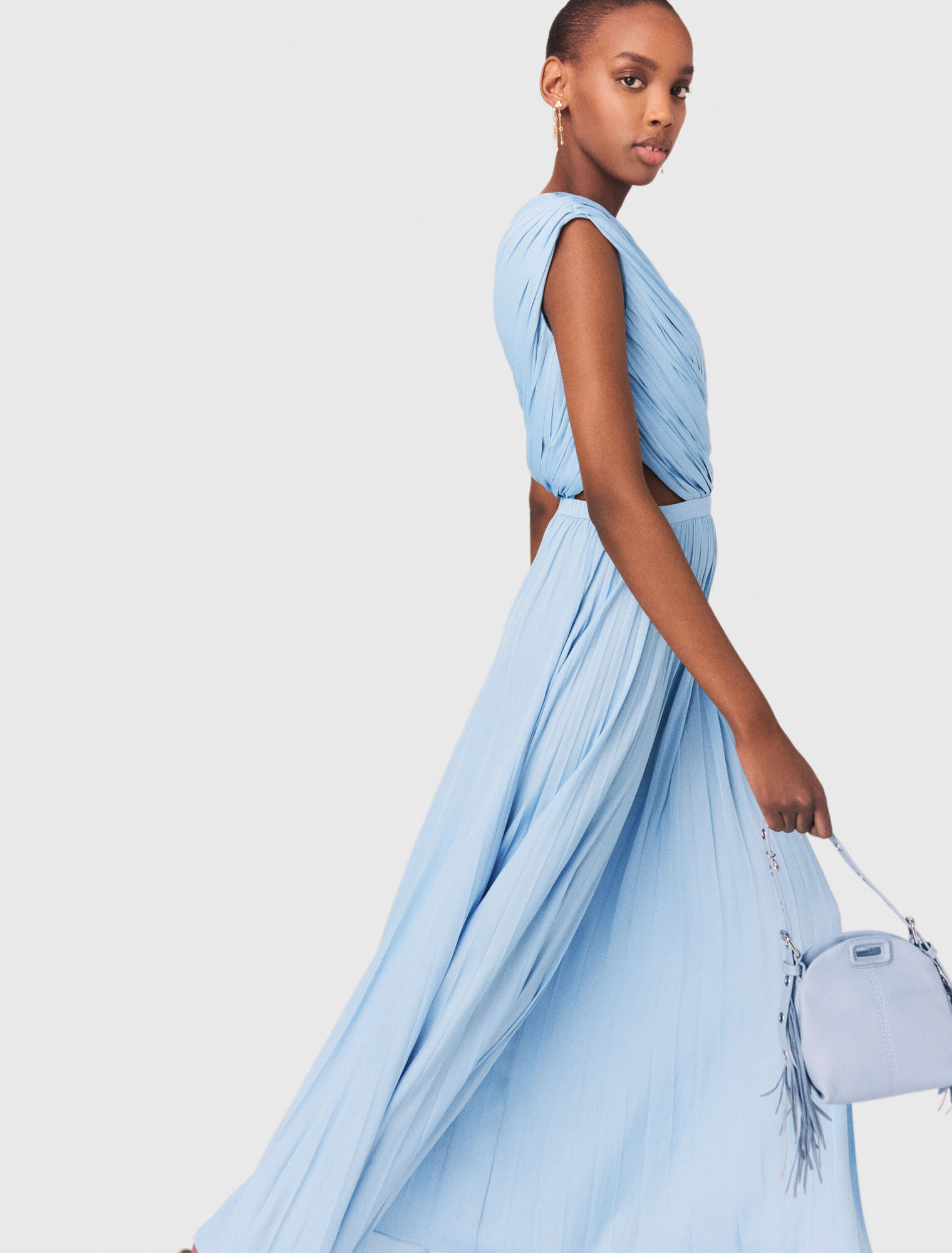 Asymmetrical pleated maxi dress