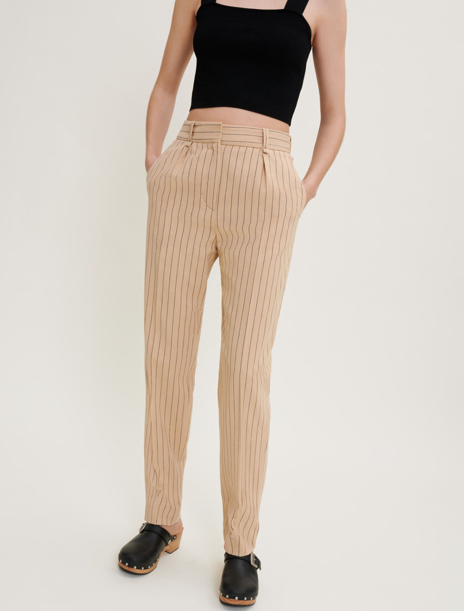 Fitted striped trousers