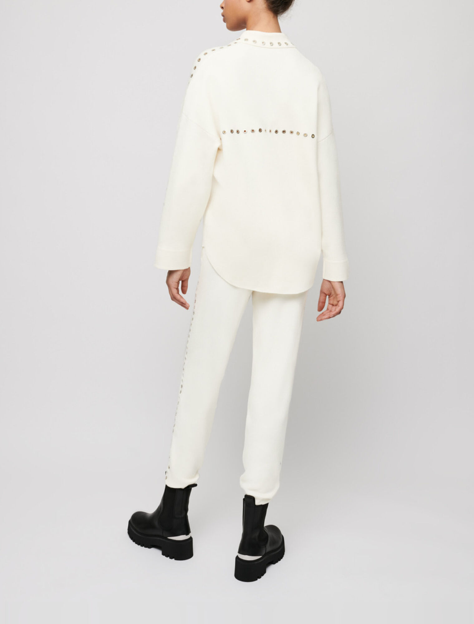 Ecru eyelet knit jogging pants