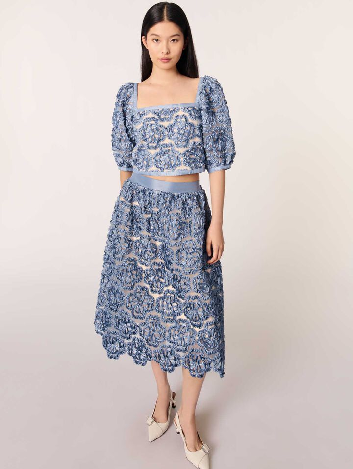 Floral organza maxi skirt