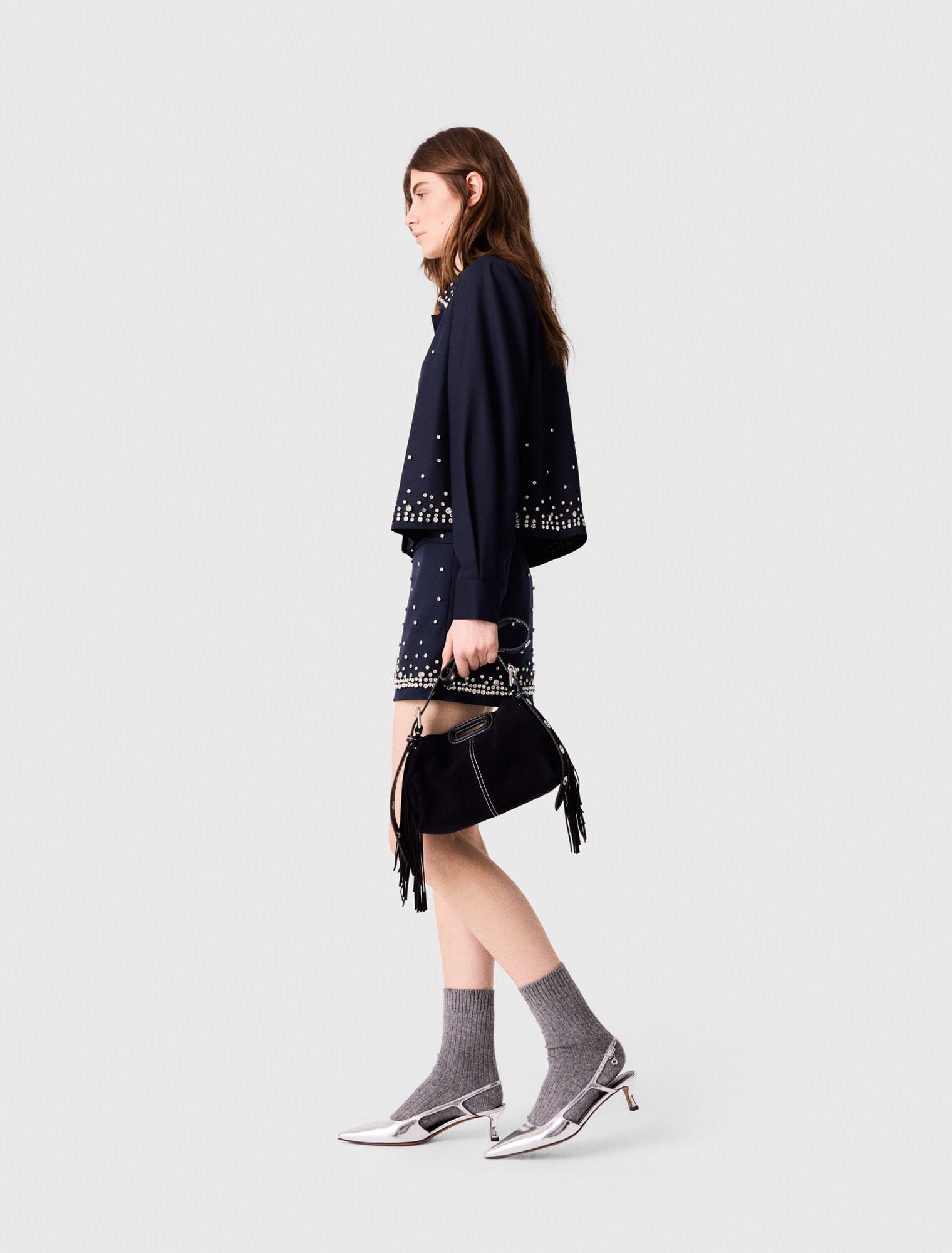 Short rhinestone embroidered shirt