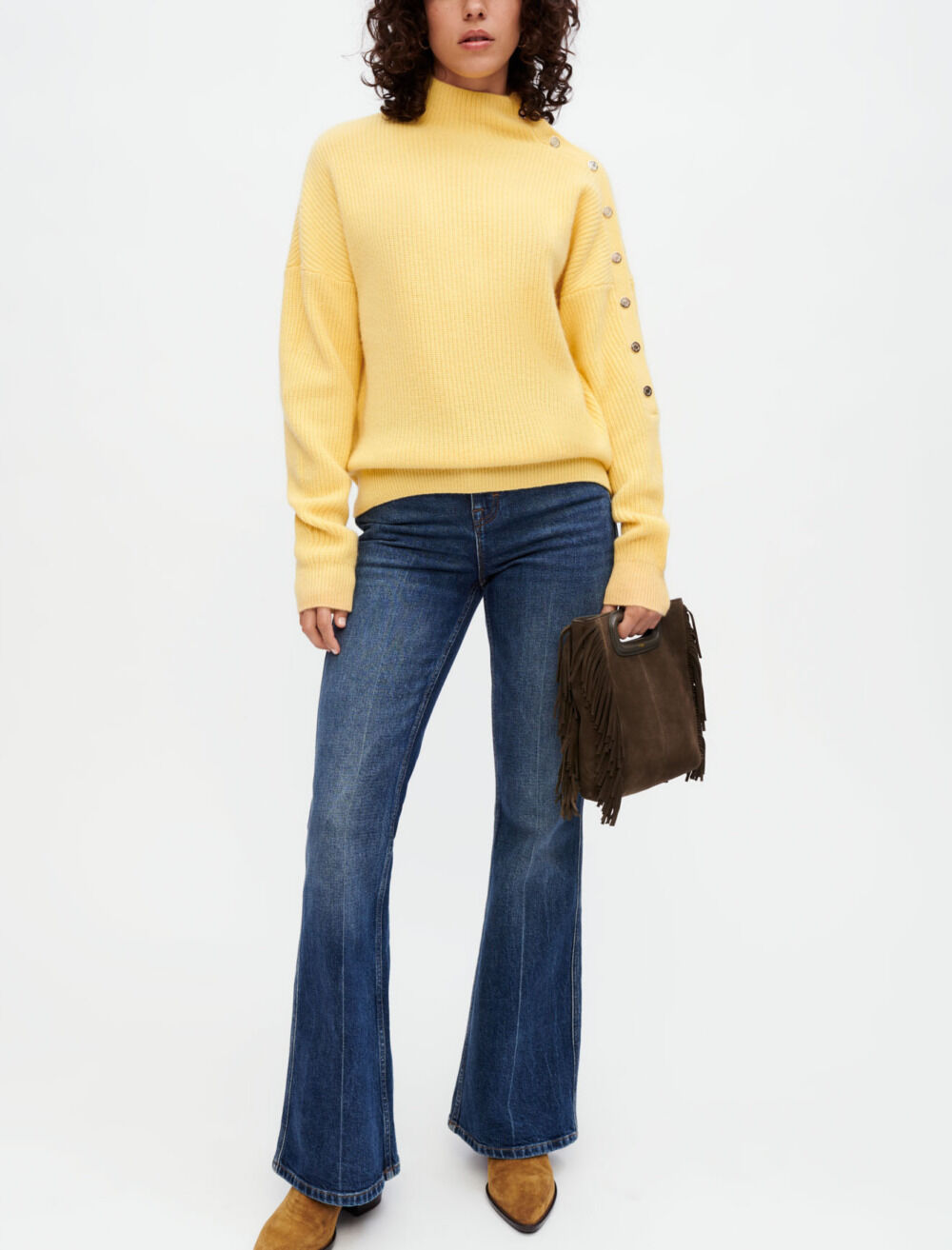 Cashmere sweater with gold press studs Offline Sweats Cardigans Maje