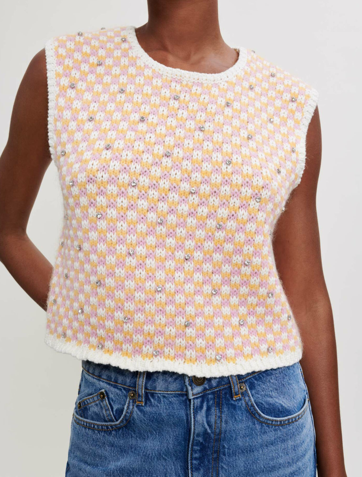 Decorative knit and rhinestone jumper