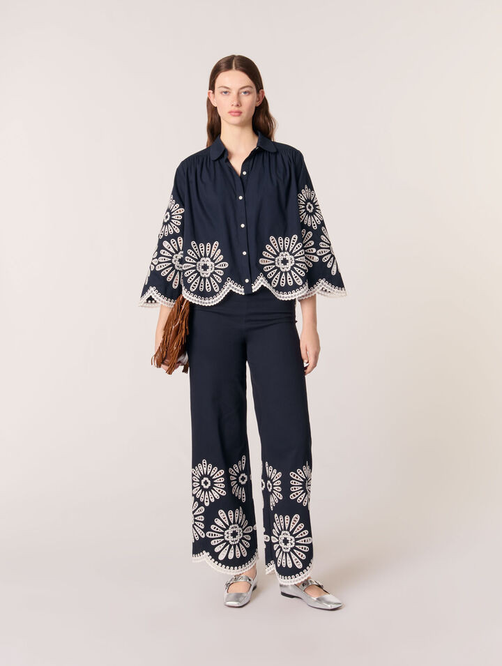 Cropped shirt with crochet detail