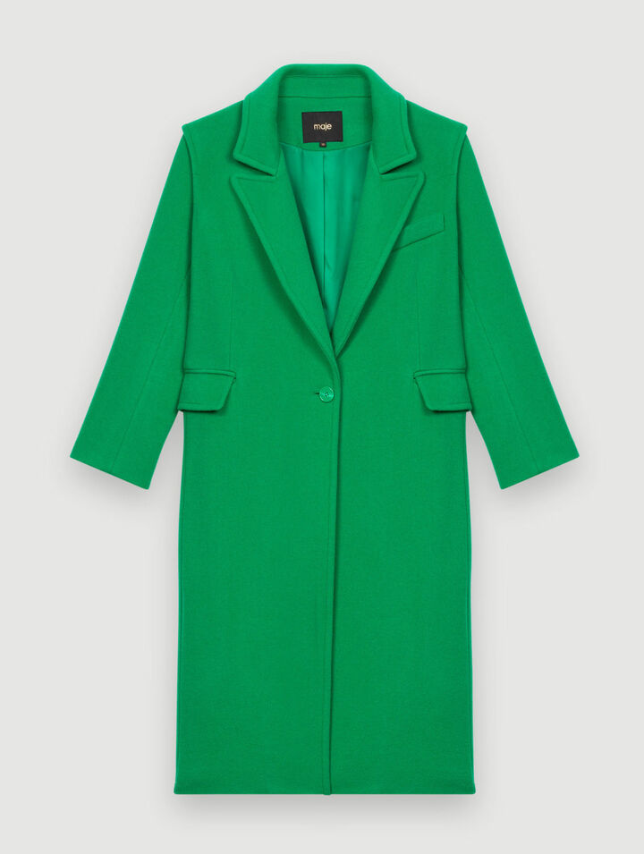 Long coat in green wool mix