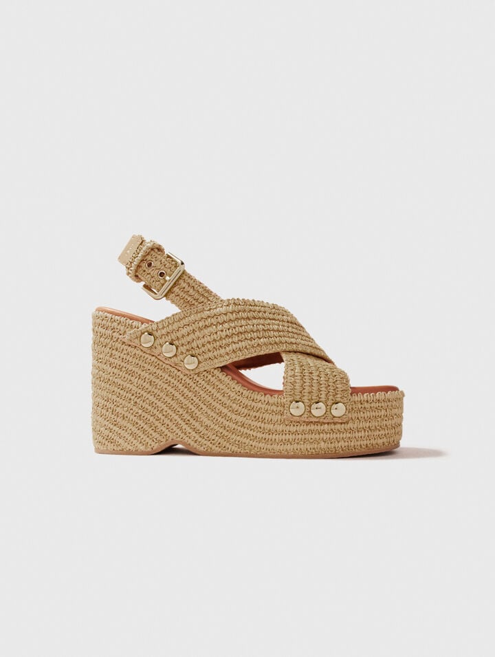 Wedge sandals with raffia effect