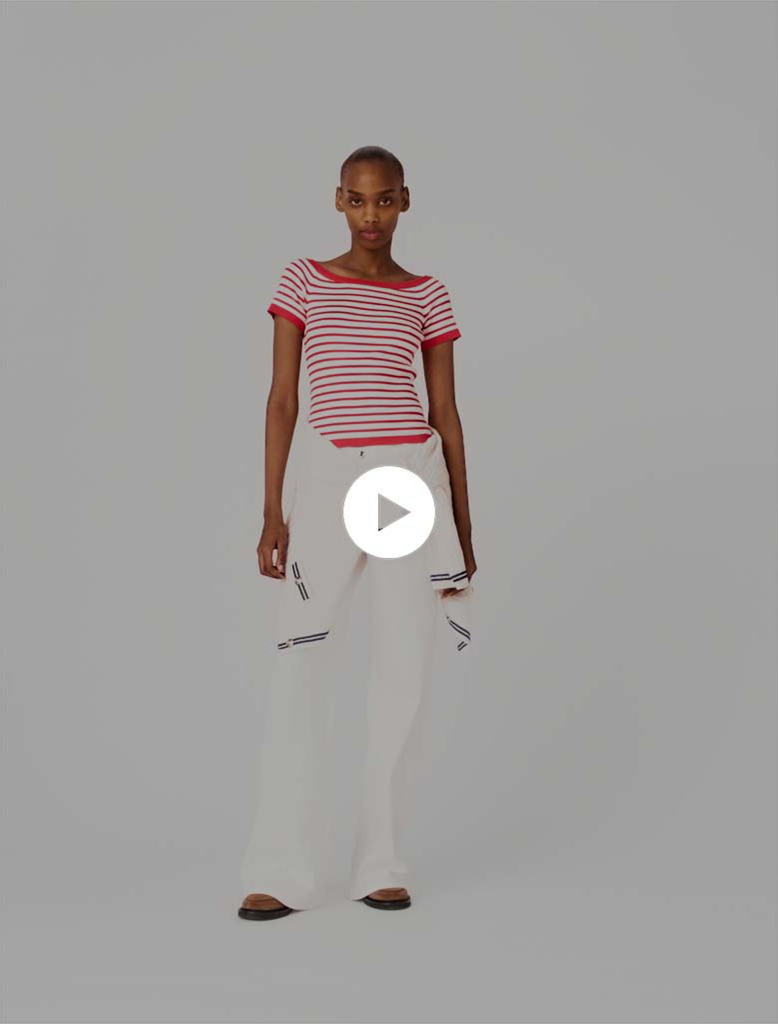 Striped knit top with boat neck