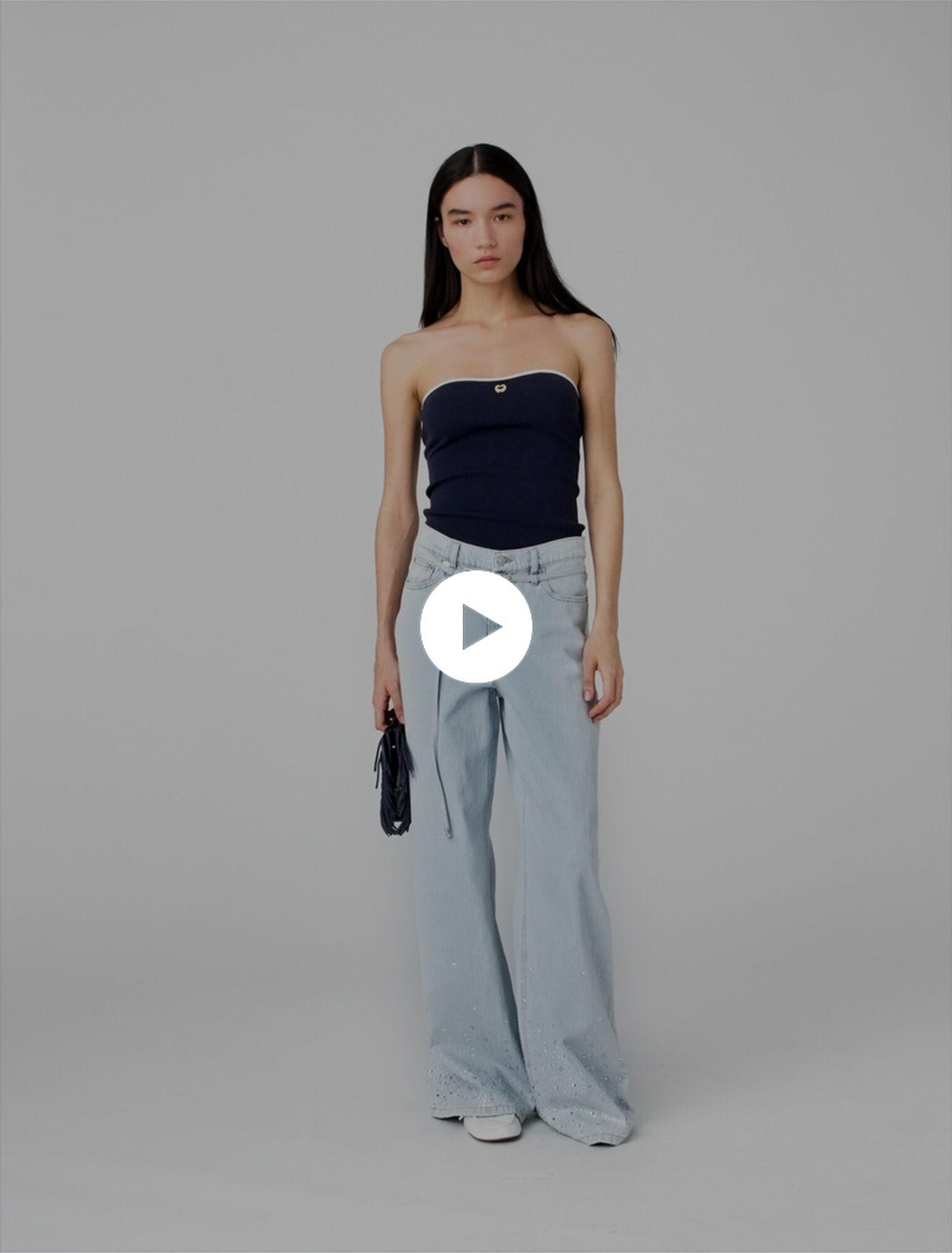 Wide-leg rhinestone jeans