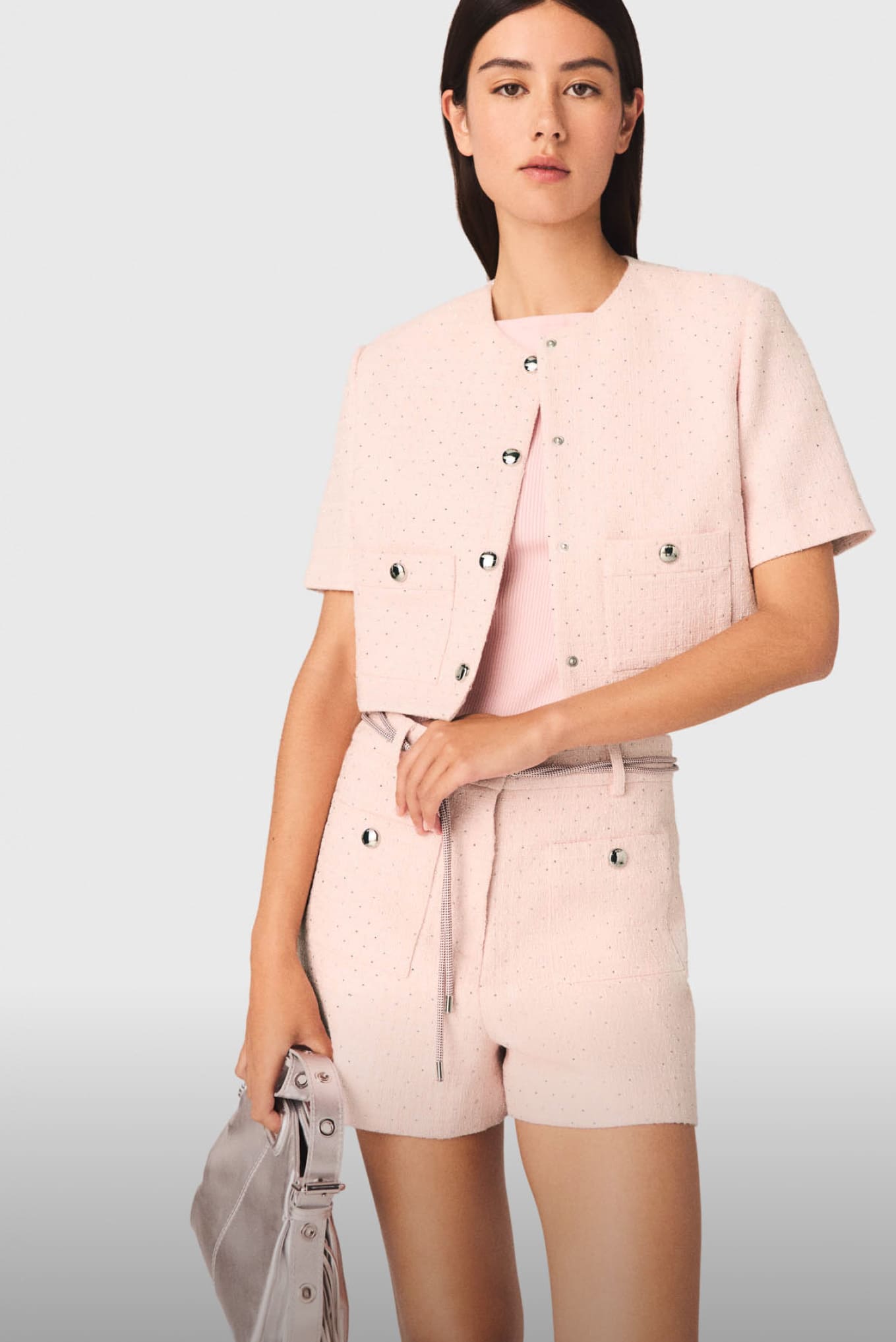 A selection of Maje jackets and coats: spotlight on the short-sleeved tweed jacket