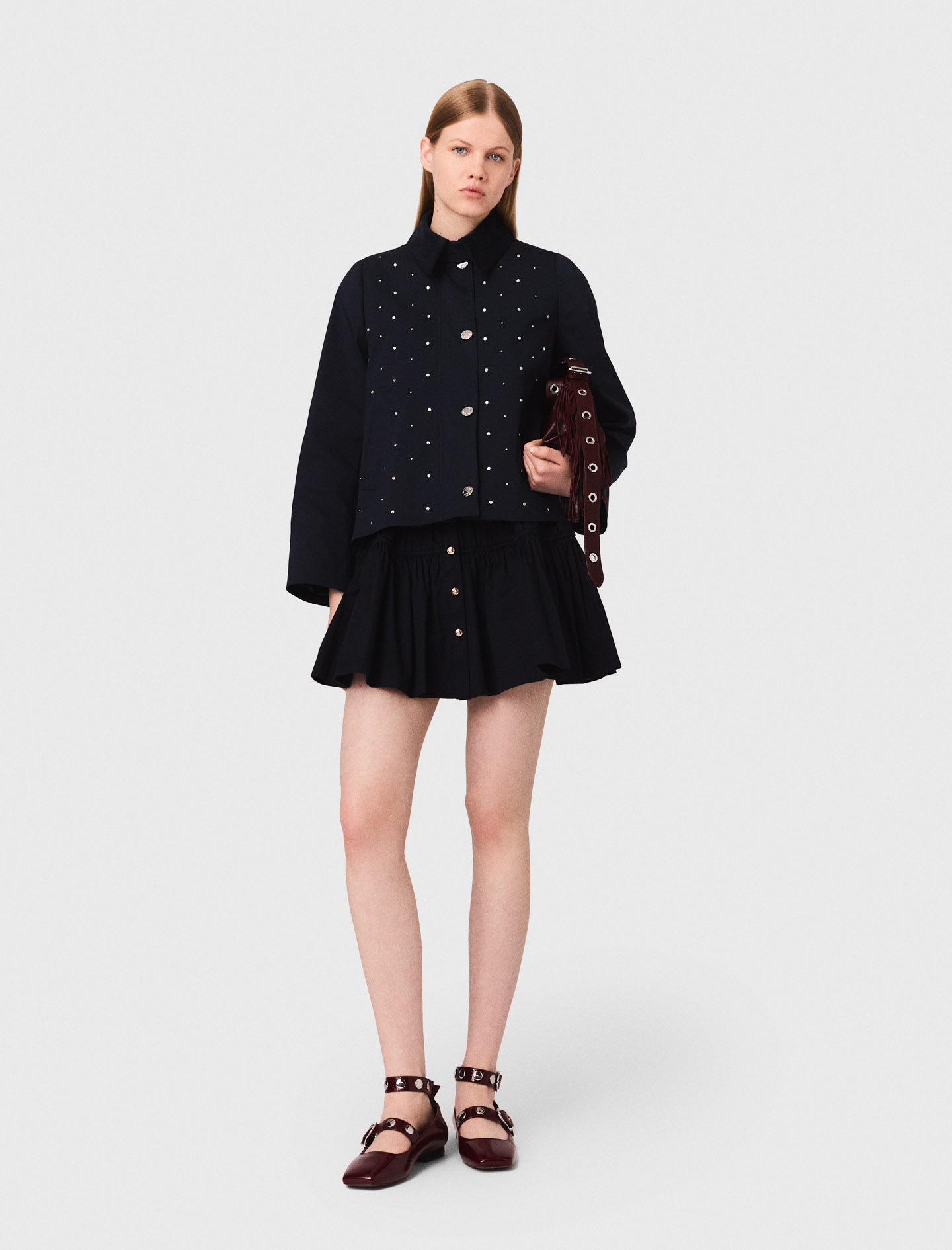 Cropped velvet collar jacket Blue for Women | Maje